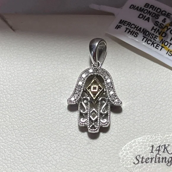 Macy's Sterling Silver and 14K Hamsa Necklace - Picture 2 of 7